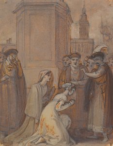 Isabella und Mariana knien vor dem Herzog