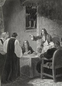 Die Bischöfe vor dem Geheimen Rat, 1688, graviert von George Noble, Illustration aus David Humes 