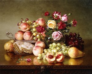 Früchtestillleben mit Rosen und Honigwabe, 1904