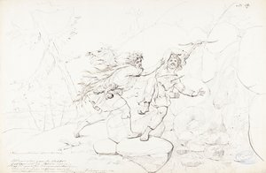 Lemminkäinens Tod; Originalzeichnung zur Serie "Kalewala, Fink National-dikt, dargestellt in Zeichnungen von R.W.Ekman"