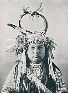 Ein amerikanischer Ureinwohner mit Büffelhorn-Kopfschmuck von Robert Wilson Shufeldt