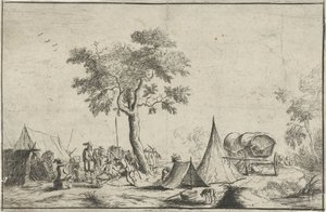 Lager mit einem spitzen Zelt von Robert van den Hoecke