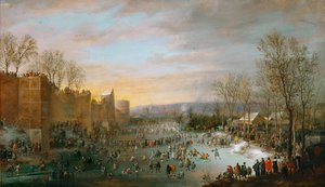 Eislaufen auf dem Stadtgraben in Brüssel
