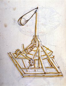 Kunst des Krieges: Studie über militärische Maschinen. Eine drehende Steinschleuder, Illustration aus 