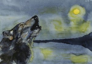 Wolf heult zum Mond