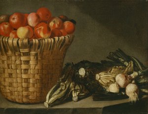 Obstkorb, Kohl, Mangold und Zwiebeln