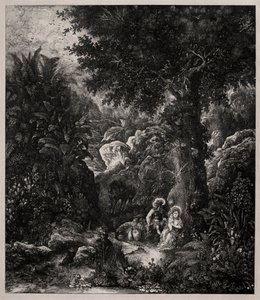 Ruhe auf der Flucht nach Ägypten mit einem gesattelten Esel, 1871 von Rodolphe Bresdin