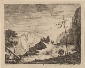 Gebirgige Landschaft mit einem Wagen (Tafel 8) von Roelant Roghman and Melchior Küsel