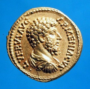 Aureus (Vorderseite) mit dem Büste von Lucius Verus (AD 161-AD 169) drapiert und gepanzert. Inschrift: L VERVS AVG ARMENIACVS von Roman