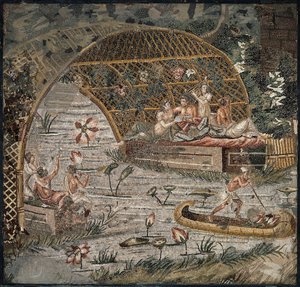 Bankett unter einer Pergola am Nil (Detail der Nil-Mosaik von Palestrina) von Roman
