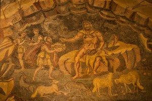 Kyklopen-Bodenmosaik, Villa Romana del Casale, Piazza Armerina, Sizilien, Italien (Foto)