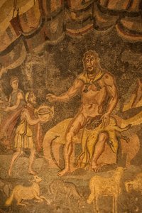 Zyklopen-Bodenmosaik, Villa Romana del Casale, Piazza Armerina, Sizilien, Italien von Roman