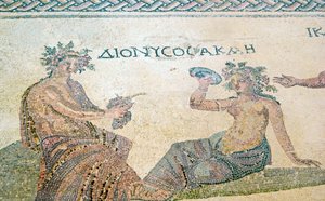 Dionysos berät die Nymphe Akme, Haus des Dionysos, Paphos, Zypern (Mosaik) von Roman