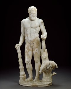 Marmor-Statuette von Herkules und dem erymanthischen Eber (Marmor)
