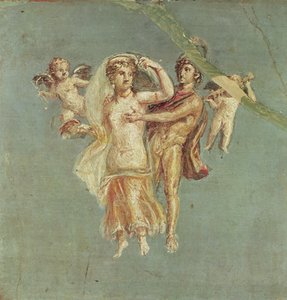 Mars und Venus mit Cherubinen auf blauem Hintergrund, aus Herculaneum
