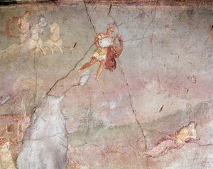Mars findet Rhea Silvia schlafend und verführt sie (Fresko) von Roman