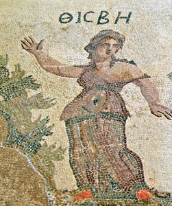 Pyramus und Thisbe, Detail von Thisbe, Haus des Dionysos, Paphos, Zypern von Roman