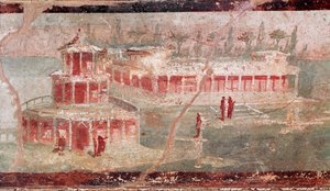 Flusslandschaft mit Portikus (Detail, Fresko)