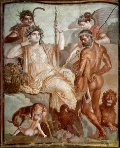 Römische Kunst: Herakles findet seinen Sohn Telephos in den Bergen von Arkadien. Römisches Fresko aus Herculaneum (Ercolano), 70 n. Chr. Neapel, Museo Archeologico Nazionale von Roman