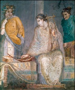 Römische Kunst: ein Kitharist. Fresko von der Stätte Castellammare di Stabia bei Neapel. 1. Jahrhundert n. Chr.