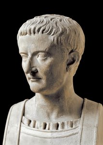 Römische Kunst: Marmorbüste von Tiberius (Tiberio Claudio Nerone, 42 v. Chr.-37 n. Chr.), römischer Kaiser. Aus Ercolano (Herculaneum) 1. Jahrhundert n. Chr.
