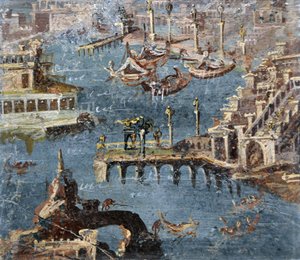 Römische Kunst: Landschaft mit einem Hafen, allgemein als Pozzuoli identifiziert von Roman