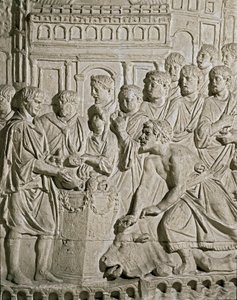 Römische Kunst: Flachrelief, das Sarmaten zeigt, die den Römern Tribut zollen (Reliefs der Säule des Marc-Aurele, 2. Jahrhundert n. Chr.) von Roman