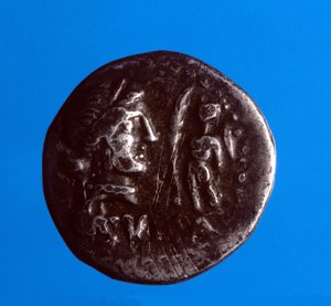 Silbermünze mit dem Abbild des römischen Politikers Lucius Cornelius Sulla (Silla oder Sylla) (138-68 v. Chr.), geprägt 87 v. Chr. von Roman