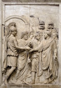 Feierlicher Einzug des Kaisers Hadrian in Rom, 2. Jahrhundert (Marmorrelief) von Roman
