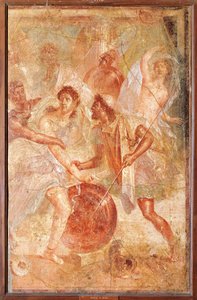 Odysseus und Diomedes erkennen Achilles, verkleidet als die weibliche Pyrrha, unter den Töchtern des Lykomedes auf Skyros von Roman