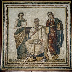 Vergil (Virgilio) und zwei Musen (Clio und Melpomene) - Anfang 3. Jahrhundert