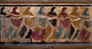 Frauen bei einem Begräbnisritual, Fresko aus dem Grab Nr. 11, Via dei Cappuccini in Ruvo, Italien, 5. Jahrhundert v. Chr.