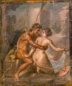 Satyr und Nymphe, 1. H. 1. Jh. n. Chr. von Roman Pompeian wall painting.