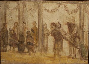Die Bestrafung eines Schülers. Fresko aus dem Haus von Julia Felix von Roman Pompeian wall painting.