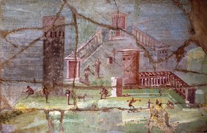 Antikes römisches Fresko mit Landschaft aus Pompeji