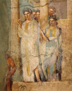 Fresko darstellend Iphigenie in Tauris, Detail (Mägde), aus dem Haus des L. Caecilius Giocondus in Pompeji, Italien