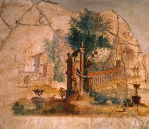 Fresko, das eine Landschaft darstellt, aus der Villa von Agrippa Postumus, Pompeji (UNESCO-Welterbeliste)