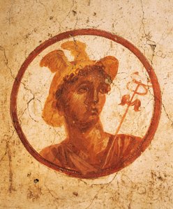 Fresko mit Porträt eines Mannes auf weißem Hintergrund, Haus der alten Jagd, Pompeji, Kampanien, römische Zivilisation
