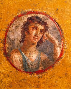 Medallion mit Jungenporträt, Fresko, aus dem Haus der goldenen Amorini in Pompeji