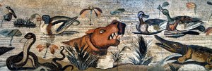 Mosaikfries aus Pompeji (Faunhaus, Casa del Fauno - nilotische Szene - Tierleben am Nil: Nilpferd, Krokodil, Schlange, Enten - Römische Kunst - Archäologisches Museum von Neapel, Italien - Museo Archeologico Nazionale, Napoli, Italia - Foto Patrice Cartier