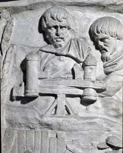 Römische Kunst: Römische Soldaten in der Nähe einer Katapult während des ersten Dakerkrieges. Abguss von 1862, der die Reliefs der Trajanssäule in Rom reproduziert von Roman Roman