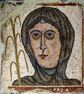 Römische Kunst: Allegorie des Winters als Frau mit Schleier. Mosaik des 5. Jahrhunderts. Aus Quintana del Marco (Leon) Spanien Madrid, Nationales Archäologisches Museum