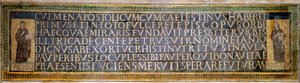 Römische Kunst: Mosaik mit der Widmung an die heilige Sabine, christliche Märtyrerin des 2. Jahrhunderts. Es trägt die Namen von Peter von Illyrien, Gründer der Basilika, und Papst Celestin I. 5. Jahrhundert Basilika St. Sabina von Roman Roman