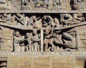 Ansicht des Tympanons des Jüngsten Gerichts, Detail der Hölle (Skulptur) von Romanesque
