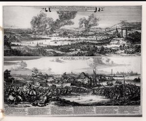 Niederländischer Angriff auf den Fluss Medway, 20. und 21. Juni 1667, graviert von Nicolas Visscher