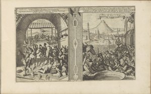 Häuptling Smith bei den Virginianern; Königliches Fest in Pegu von Romeyn de Hooghe