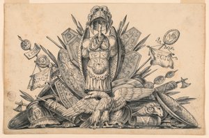 Eine Trophäe von Waffen, die in der Malerei ausgeführt werden soll von Romolo Achille Liverani