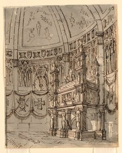 Bühnenbild, Inneres einer gotischen Kirche von Romolo Achille Liverani