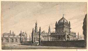 Bühnenbild, orientalischer Tempel von Romolo Achille Liverani