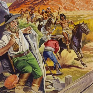 Jacob Waltz und sein Freund werden von Apachen-Indianern angegriffen von Ron Embleton